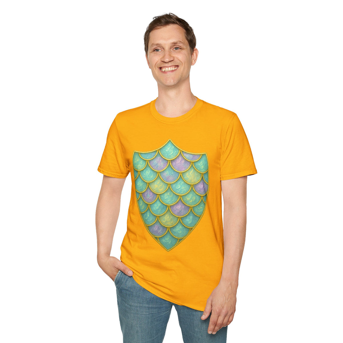 Mermaid Scale Shield T-Shirt — Iridescent Aquamarine Graphic Tee - Trending Now - September 2026