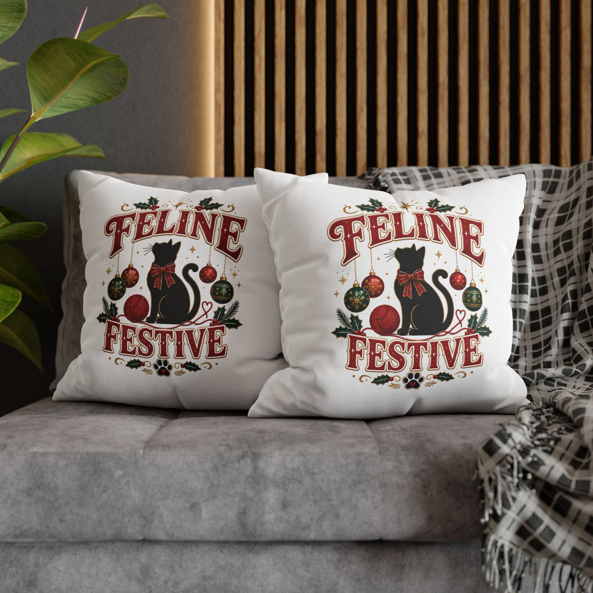 Feline Festive Christmas Pillowcase — Christmas Cat Decorative Throw Pillow Cover