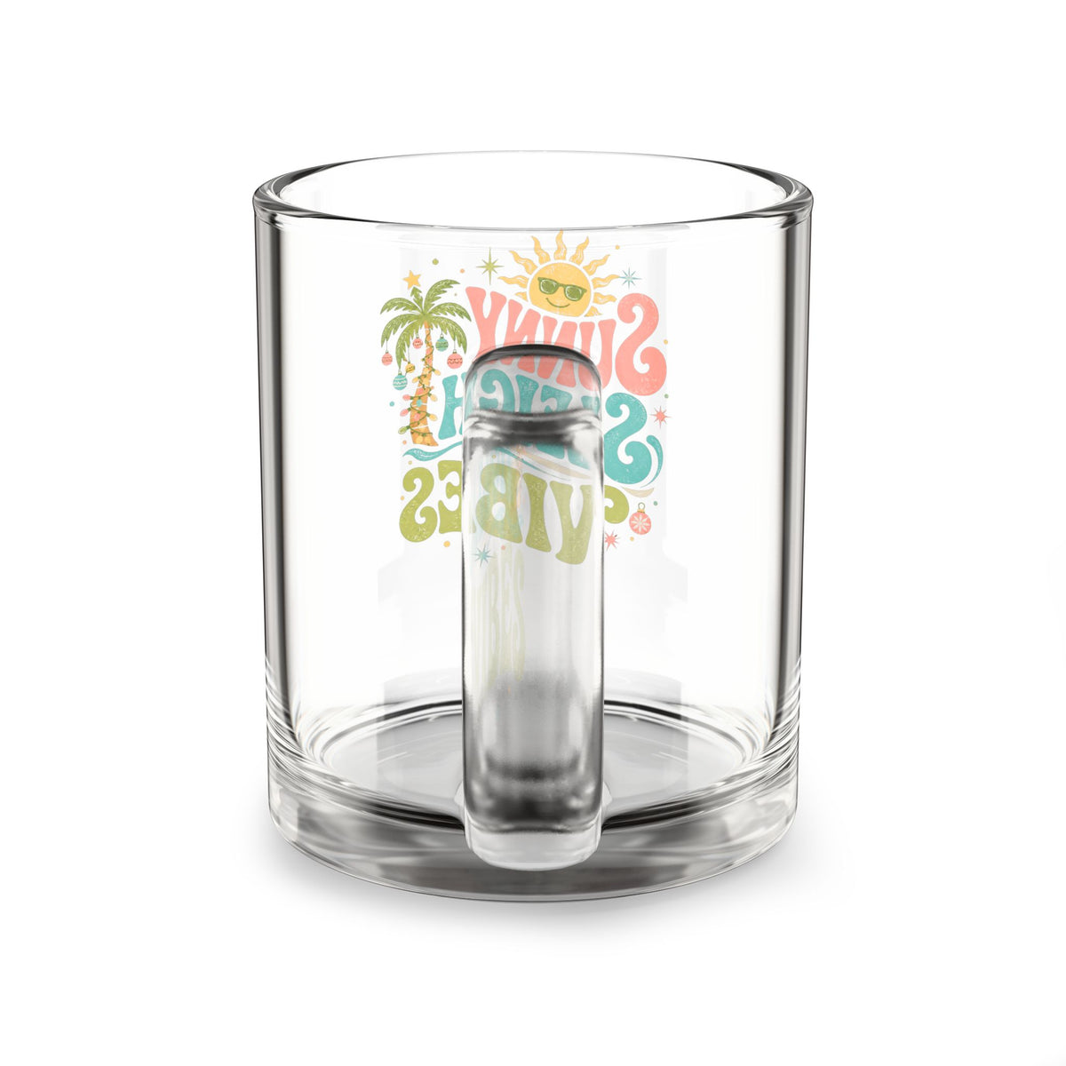 Modern Day Christmas Glass Mug  10oz Sunny Sleigh Vibes Glass Mug — 10oz Tropical Holiday Coffee Cup