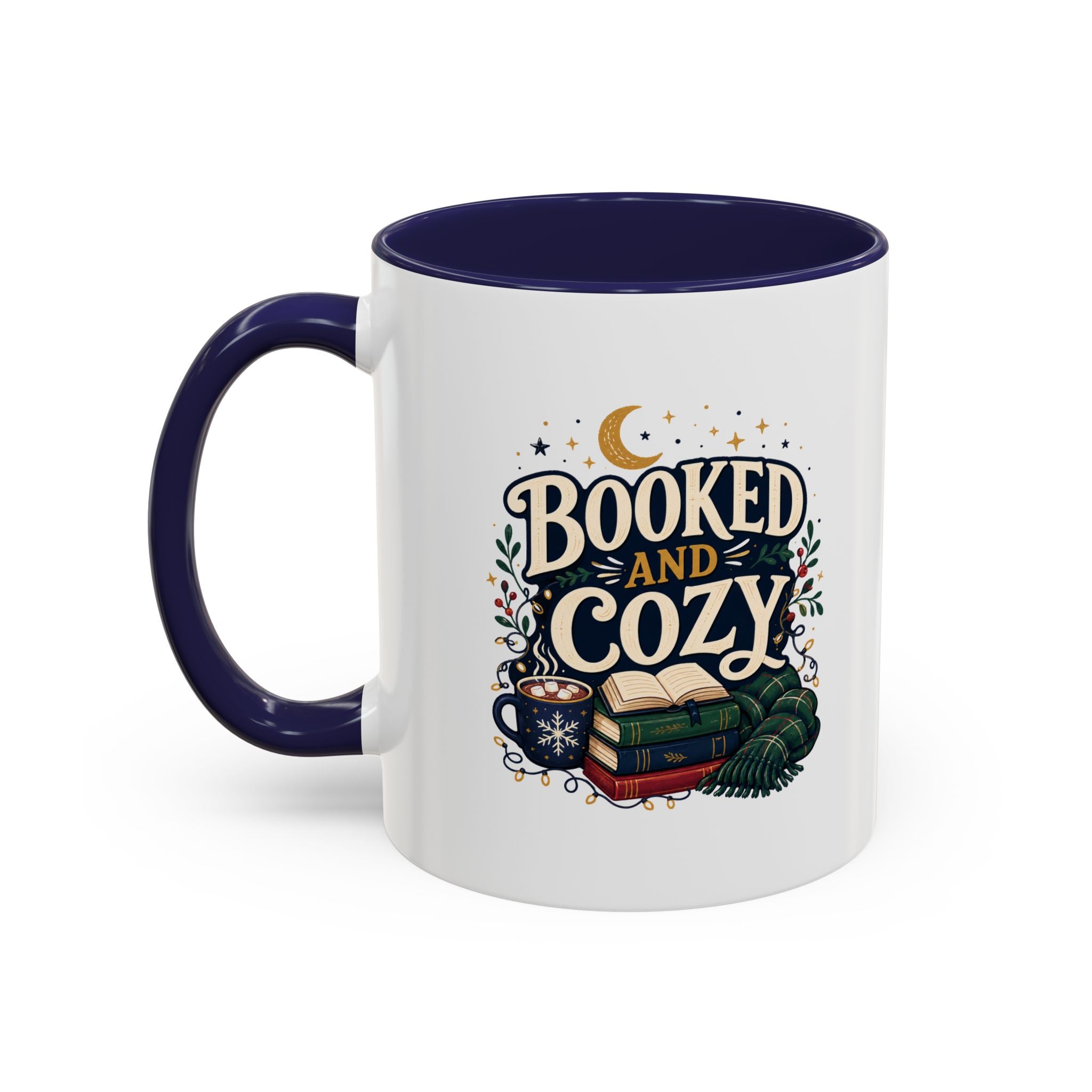 Modern Day Christmas Booked and Cozy Accent Coffee Mug — Book Lover Tea & Coffee Cup (11/15oz)