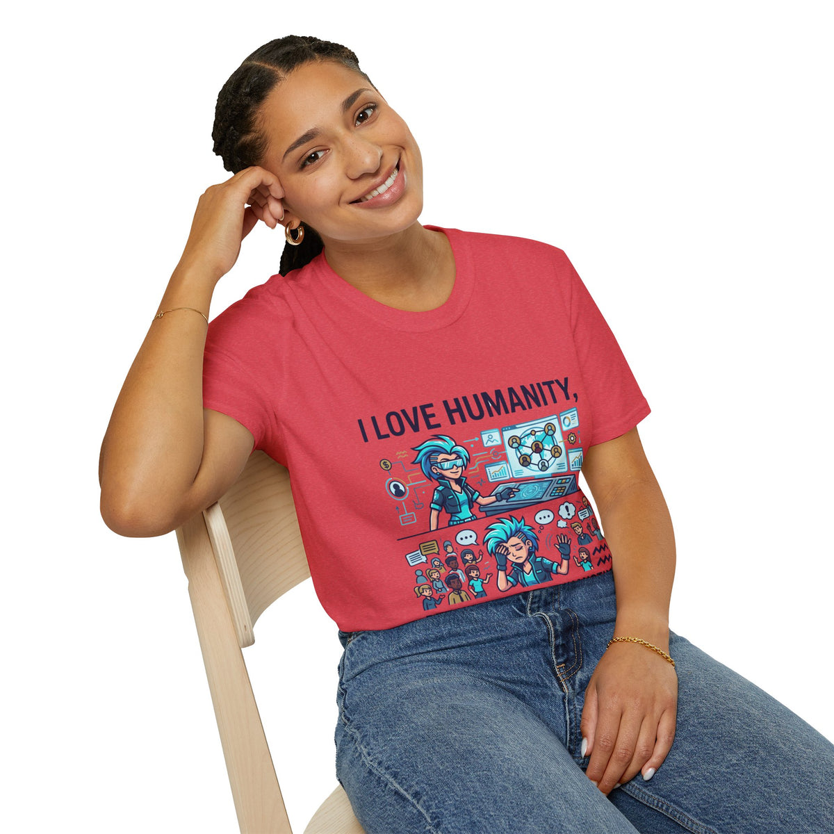 I Love Humanity, But Humans Are Exhausting - Funny Sci‑Fi T‑Shirt