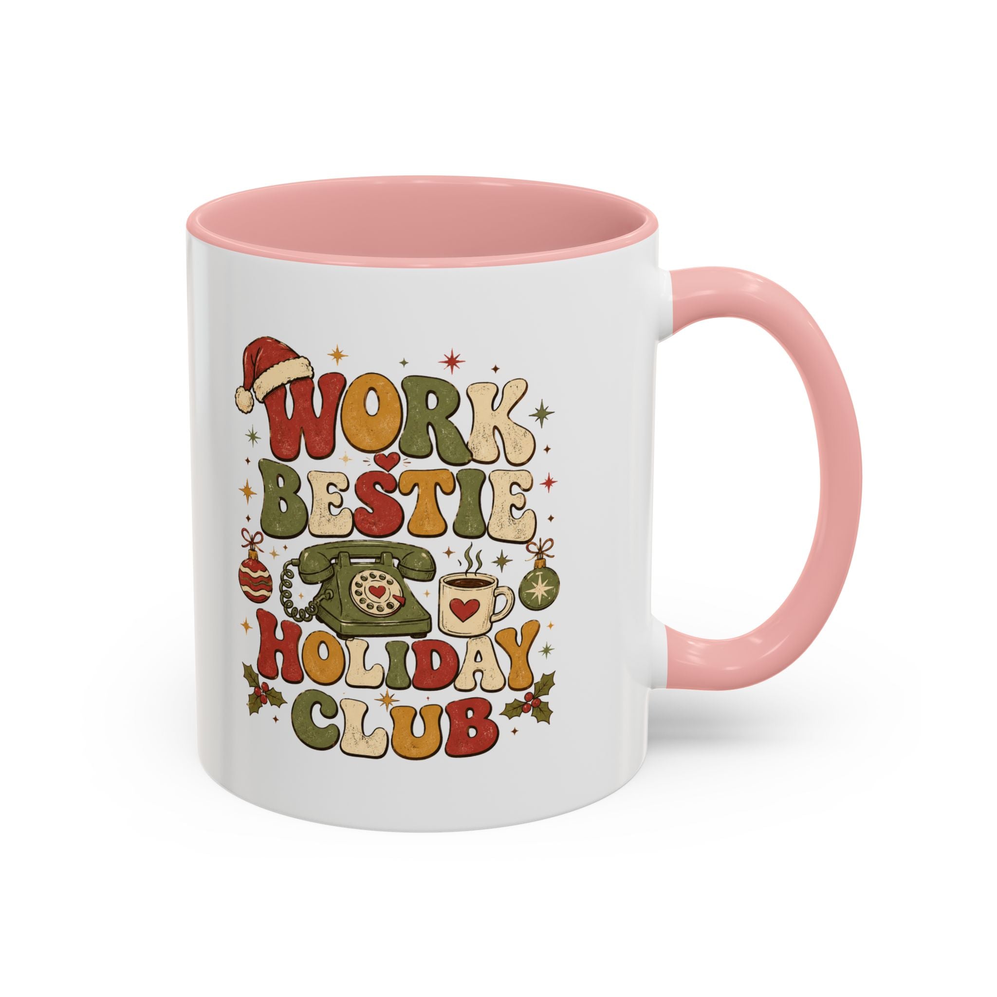 Modern Day Christmas Work Bestie Holiday Club Coffee Mug — Retro Christmas Accent Mug