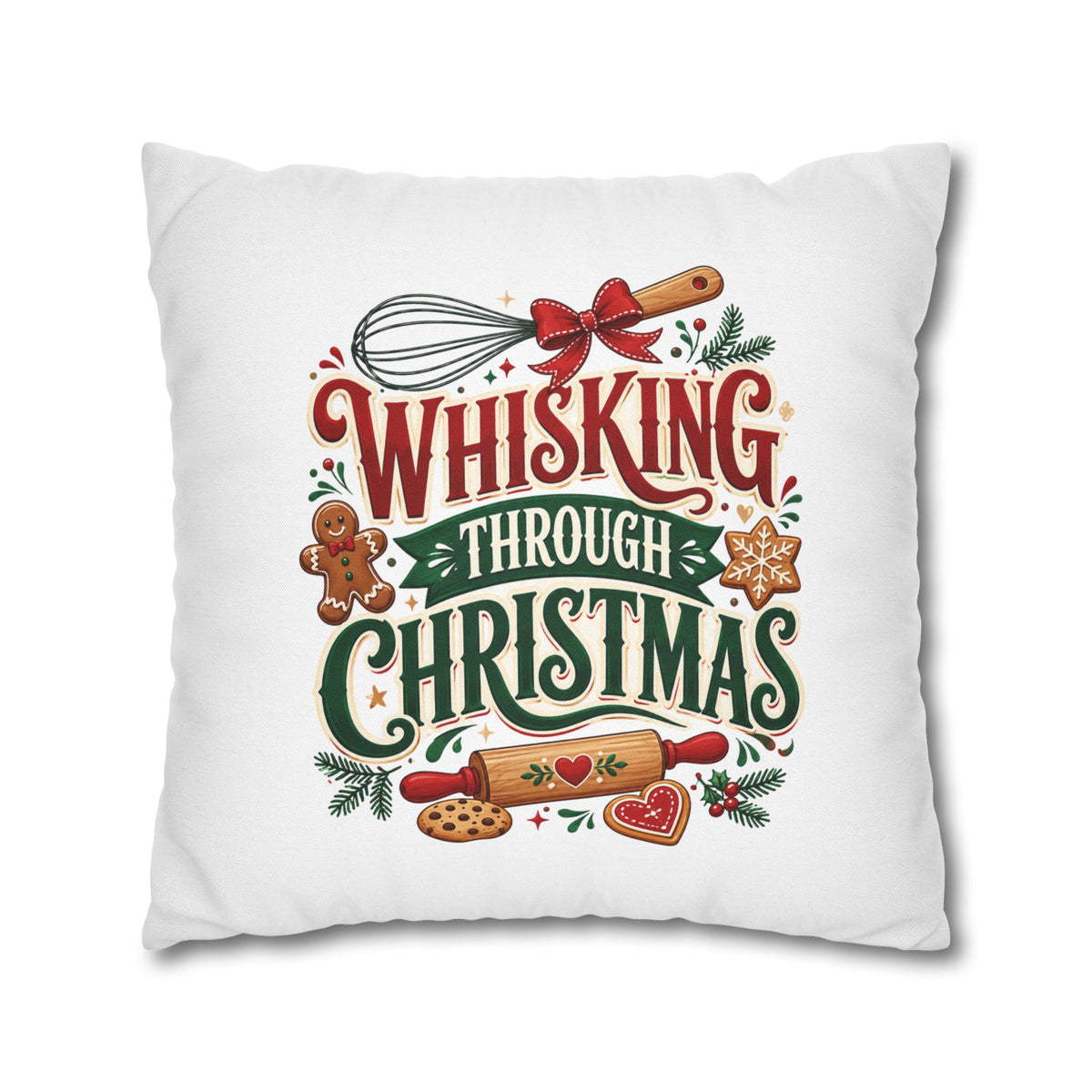 Christmas Whisking Through Christmas Spun Polyester Square Pillowcase