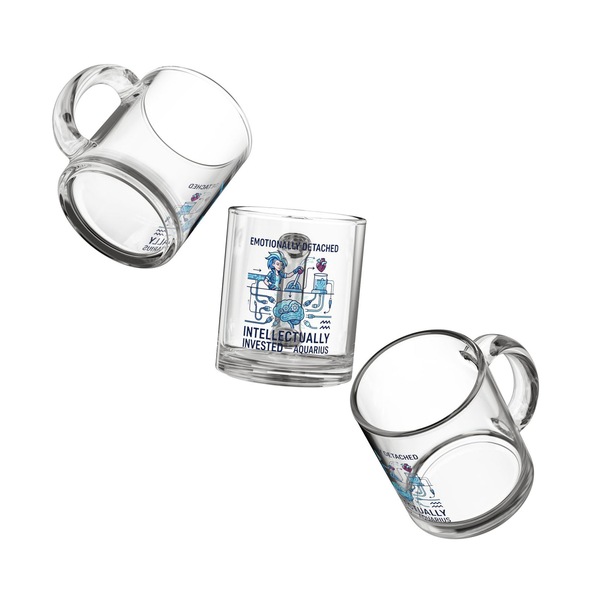 Aquarius Zodiac Coffee Mug Glass Mug — “Emotionally Detached, Intellectually Invested” Aquarius Zodiac Coffee Mug