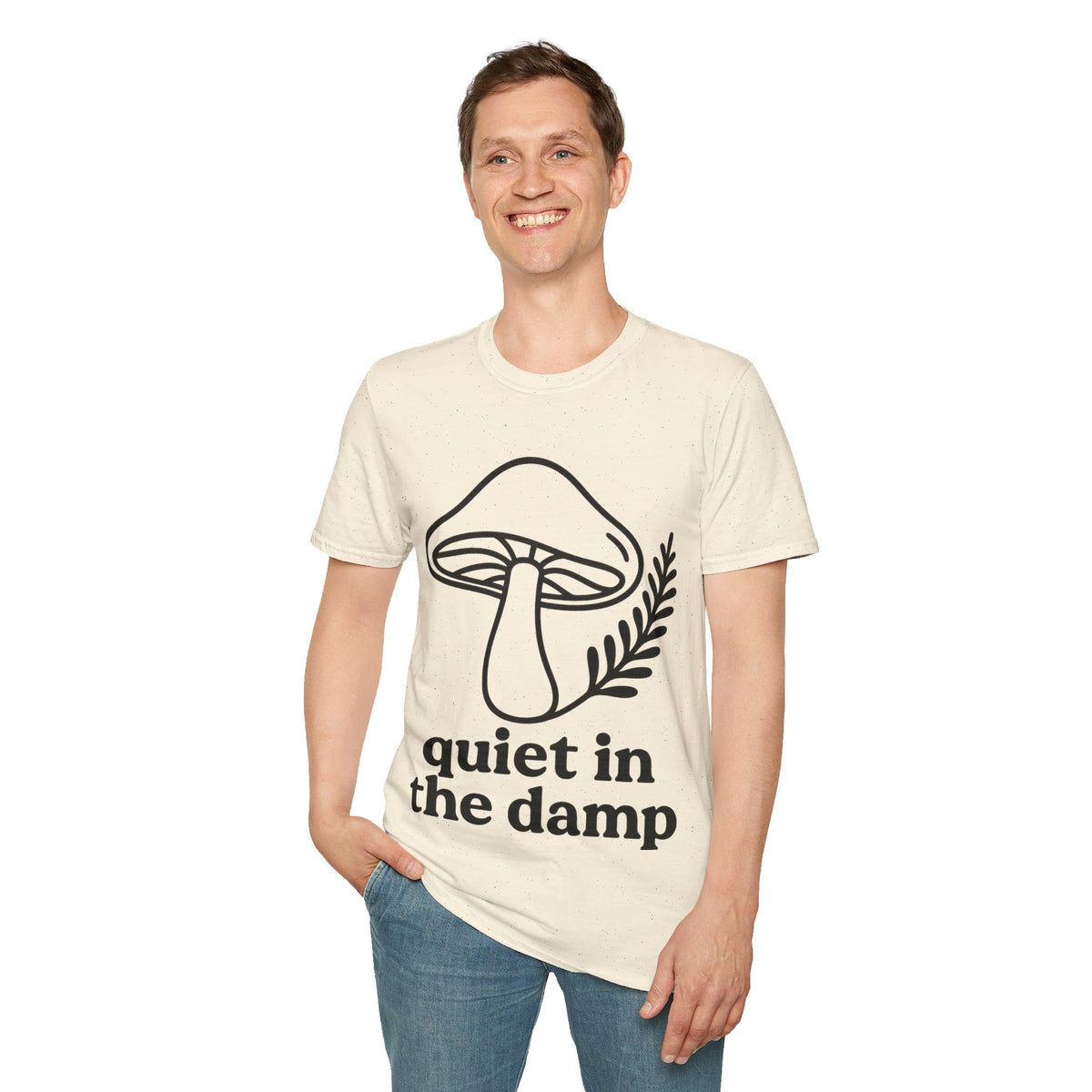 "Quiet In The Damp" Aesthetic Mushroom Tee - Minimalist Cottagecore Goblincore White T-Shirt - Trending Now - September 2026