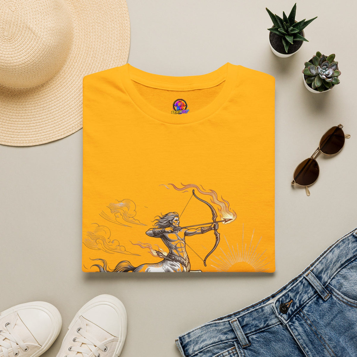 Sagittarius Centaur Archer T-Shirt — Mythical Archer Graphic Tee (Flaming Bow)