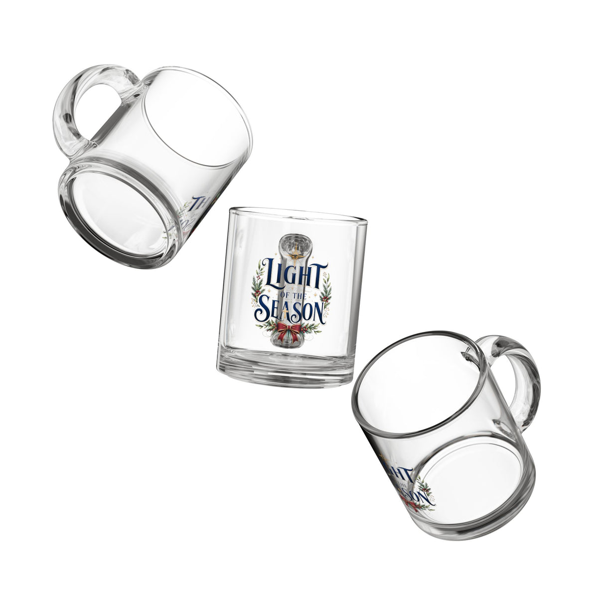Christmas Glass Mug — "Light of the Season" Holiday Glass Coffee Mug