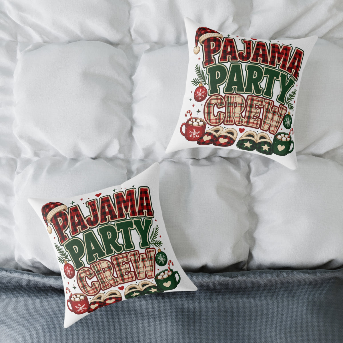 Christmas Pillow — Pajama Party Crew Holiday Decorative Throw Pillow