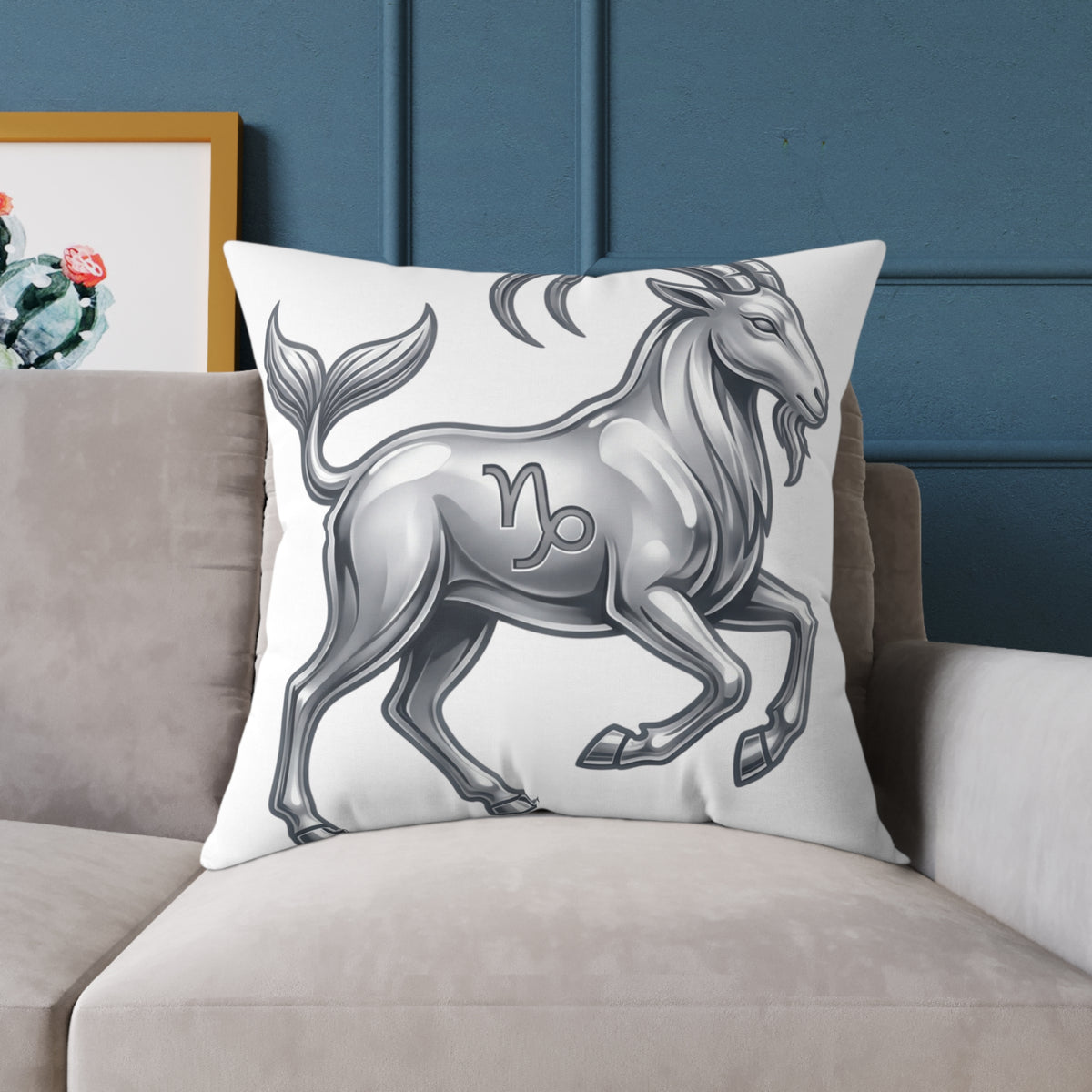 Capricorn Zodiac Pillow — Silver Goat Astrology Throw Pillow
