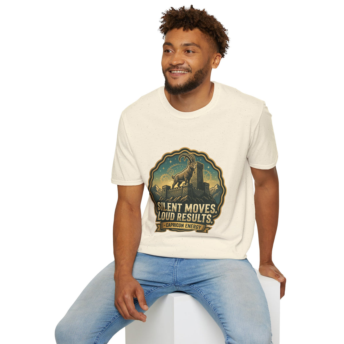 Silent Moves, Loud Results Goat Graphic Tee — Motivational Mountain Goat Shirt