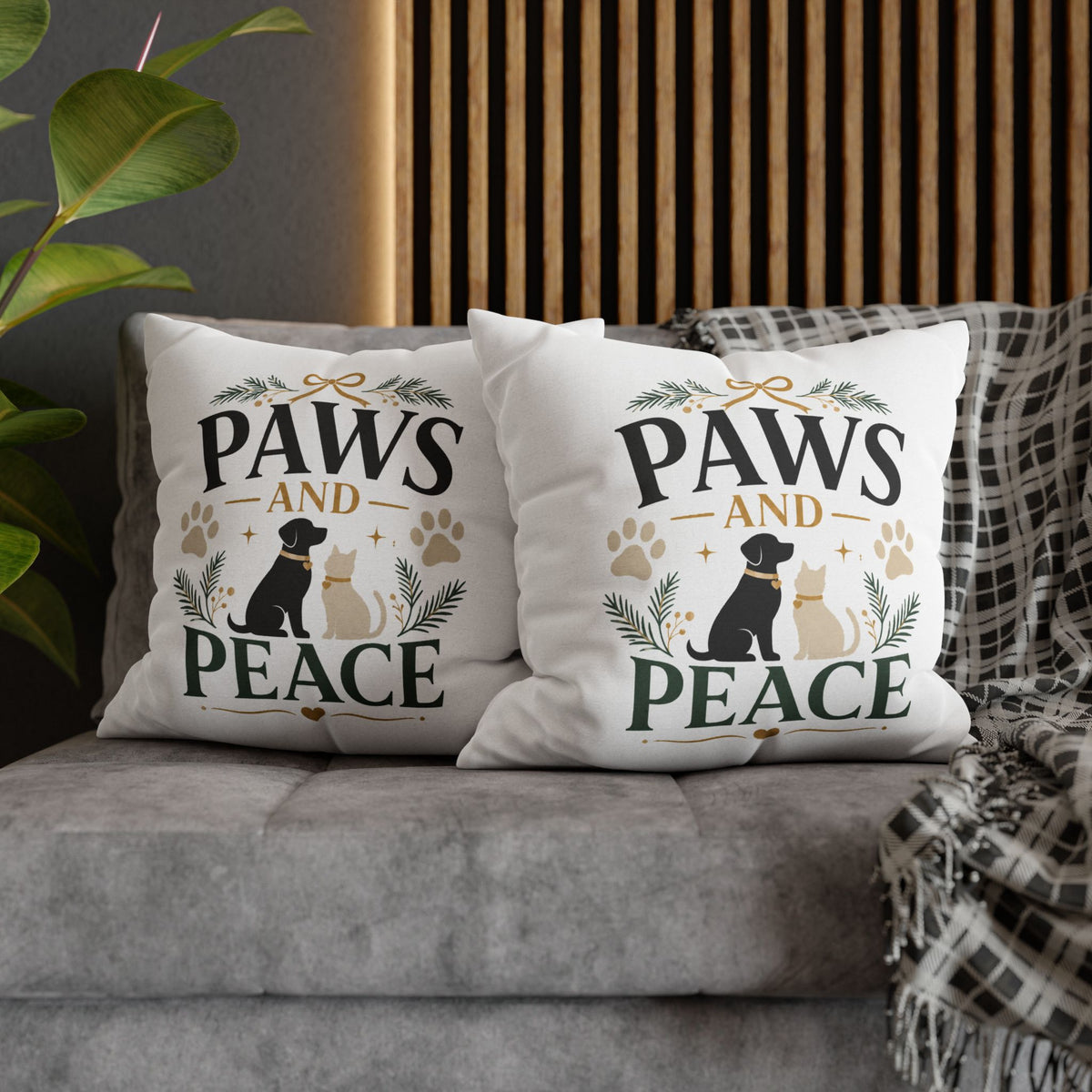Christmas Paws and Peace Throw Pillowcase — Pet Holiday Decorative Cushion Cover