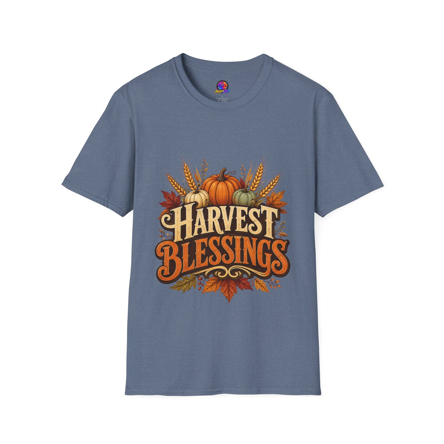 Harvest Blessings T-Shirt — Fall Pumpkin & Wheat Autumn Tee