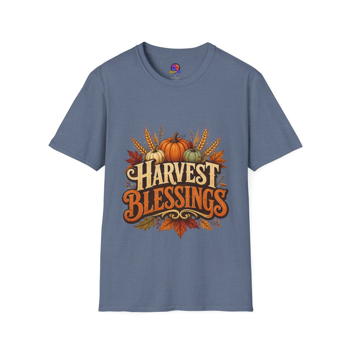 Thanksgiving T-Shirt Harvest Blessings T-Shirt — Fall Pumpkin & Wheat Autumn Tee