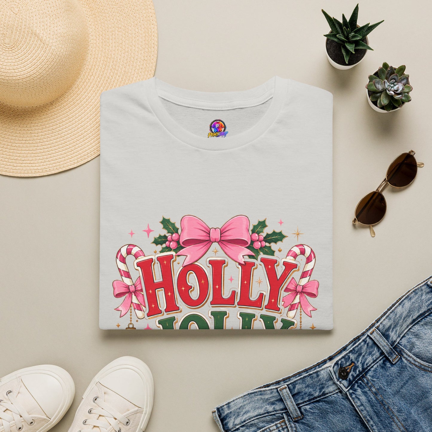 Holly Jolly Girl T-Shirt — Pink Holiday Graphic Tee