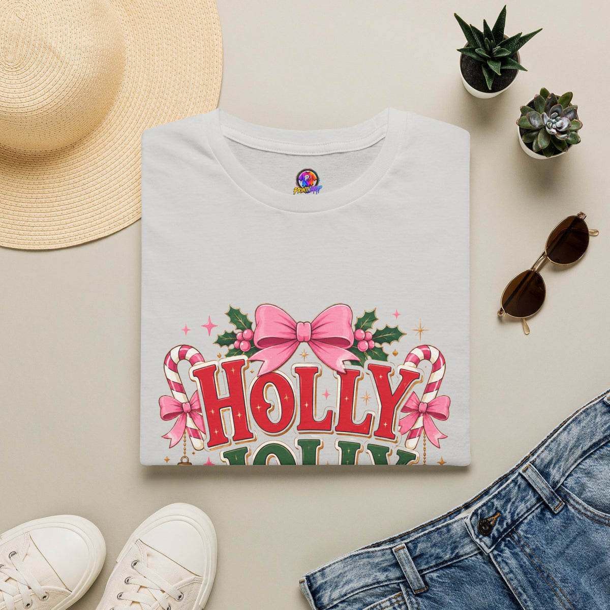 Holly Jolly Girl T-Shirt — Pink Holiday Graphic Tee