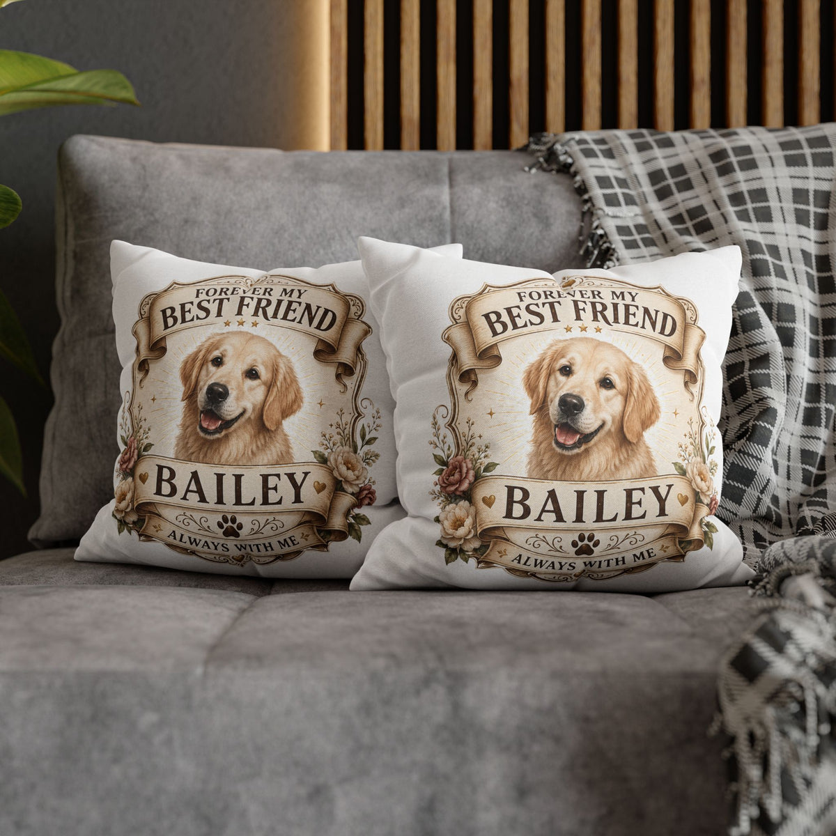 Golden Retriever Memorial Pillowcase Milo Bailey Dog Dad Mom — "Forever My Best Friend" Personalized Dog Name Cushion
