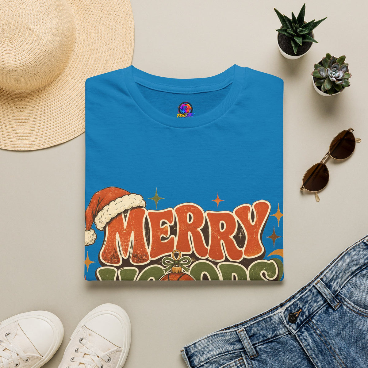 Merry Hoops Mood T-Shirt — Retro Holiday Basketball Christmas Tee