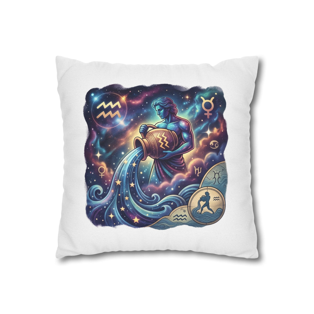 Aquarius Zodiac Pillowcase — Water Bearer Astrology Cushion Cover