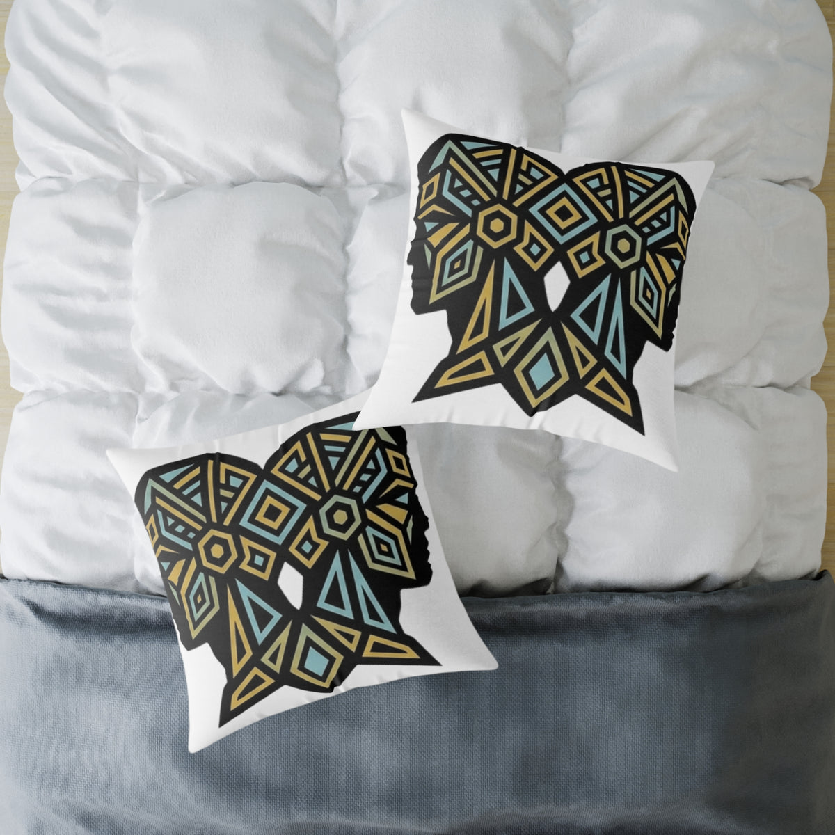 Gemini Zodiac Geometric Elephant Throw Pillow — Boho Tribal Canvas Accent