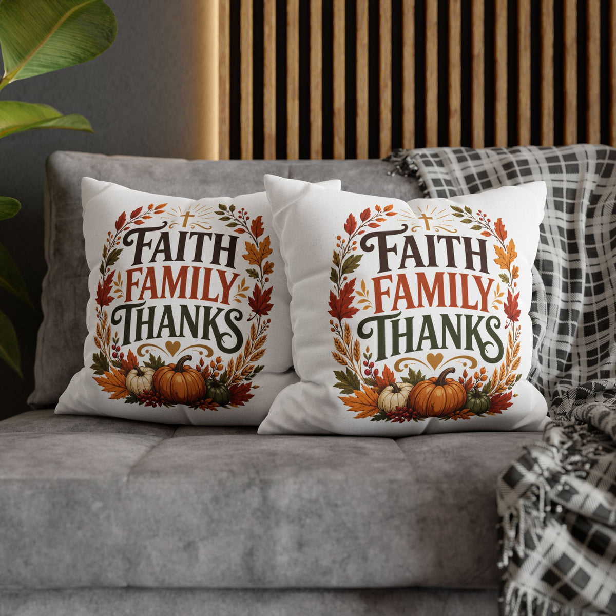 Thanksgiving Faith Family Thanks Fall Pillowcase — Thanksgiving Autumn Decorative Throw Pillow