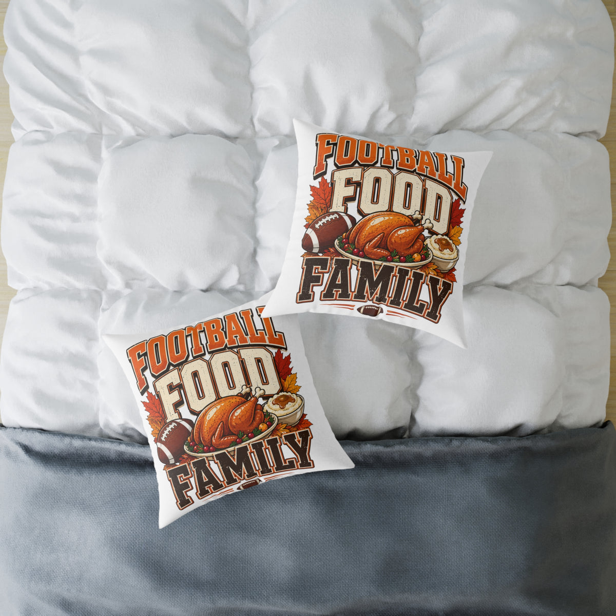 Thanksgiving Football Food Family Pillow — Game Day Thanksgiving Throw Pillow
