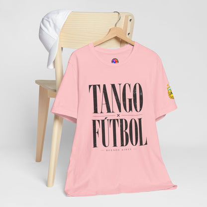 Argentina - Tango y Fútbol Graphic Tee - Bold Serif Soccer & Dance Shirt