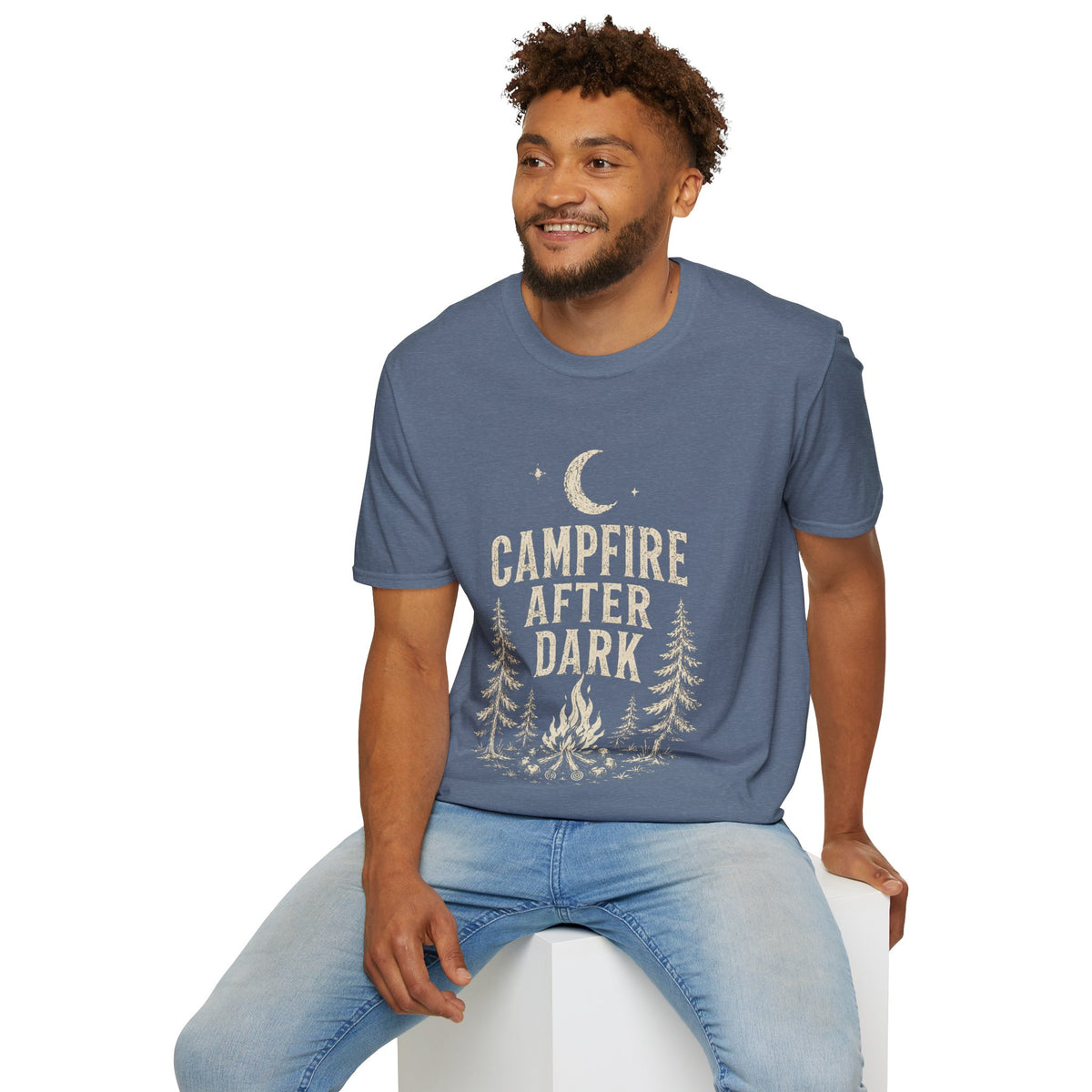 Campfire After Dark T-Shirt — Vintage Moon & Pine Camping Tee