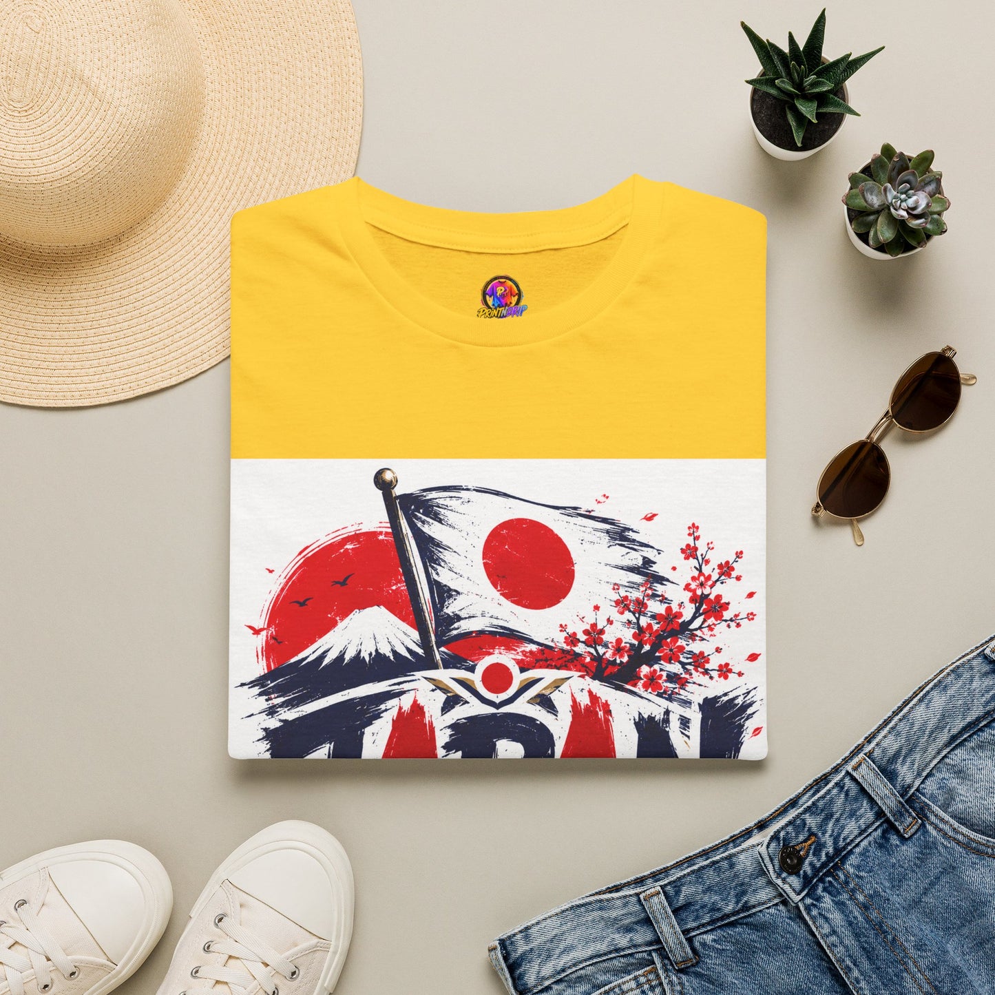 Japan Soccer T-Shirt — Japanese Flag & Cherry Blossom Football Graphic