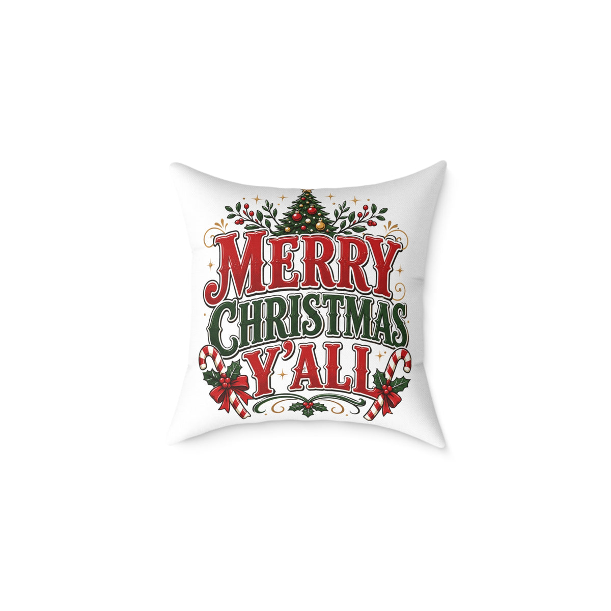 Merry Christmas Y'all Pillow — Festive Holiday Square Throw Pillow