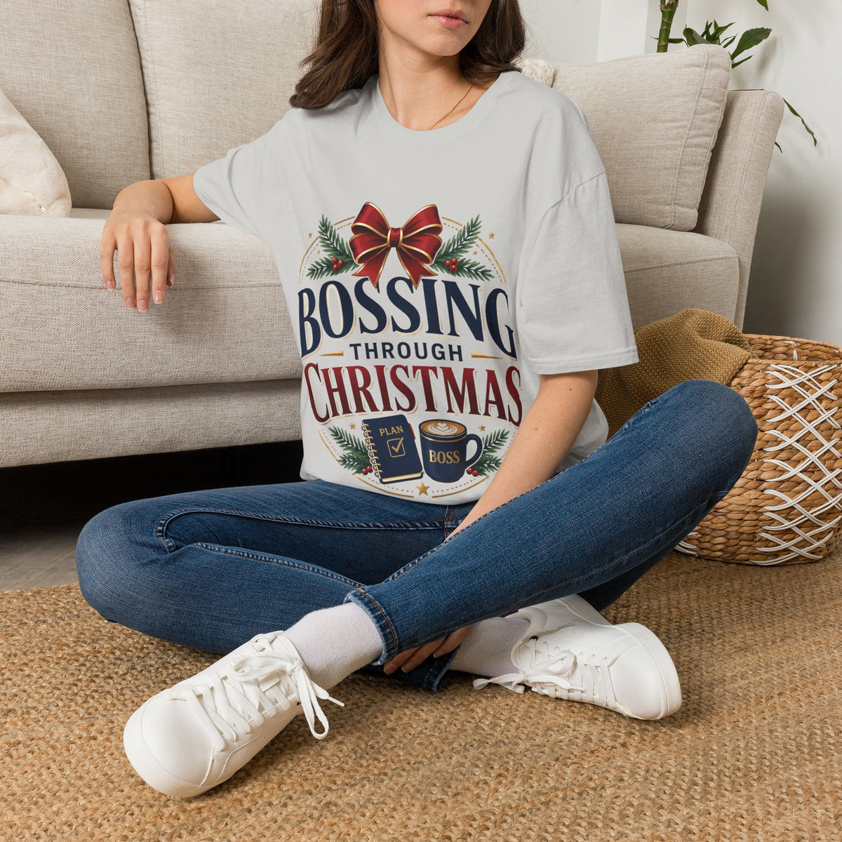 Christmas “Bossing Through Christmas” T‑Shirt — Funny Holiday Boss Gift