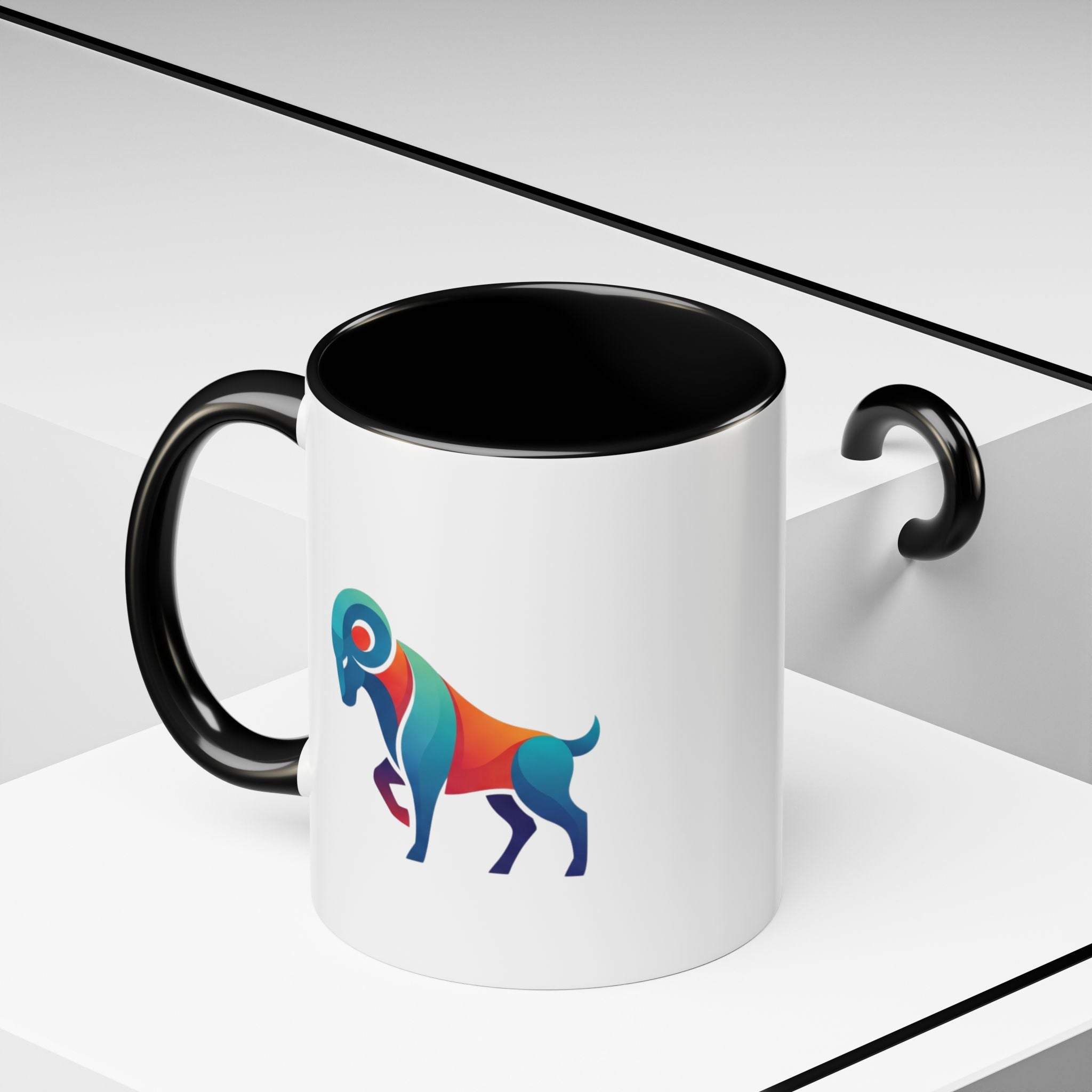 Colorful Ram Accent Coffee Mug — Geometric Zodiac Aries Design