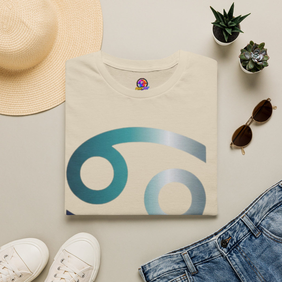 Cancer Zodiac T‑Shirt — Dripping Gradient Astrology Tee (Cancer Symbol)