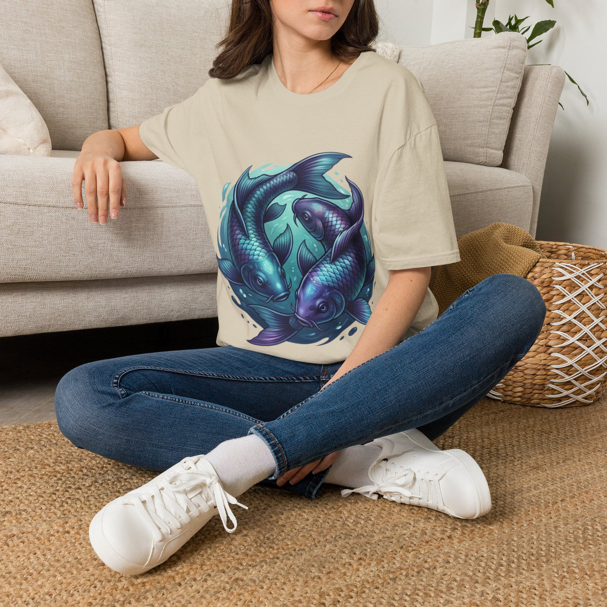 Koi Fish Circle T-Shirt — Artistic Yin Yang Aquatic Tee
