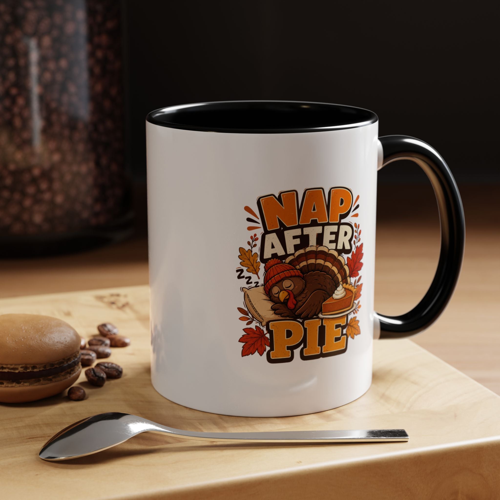 Thanksgiving Mug Nap After Pie Coffee Mug — Thanksgiving Turkey & Fall Leaves  Accent Mug