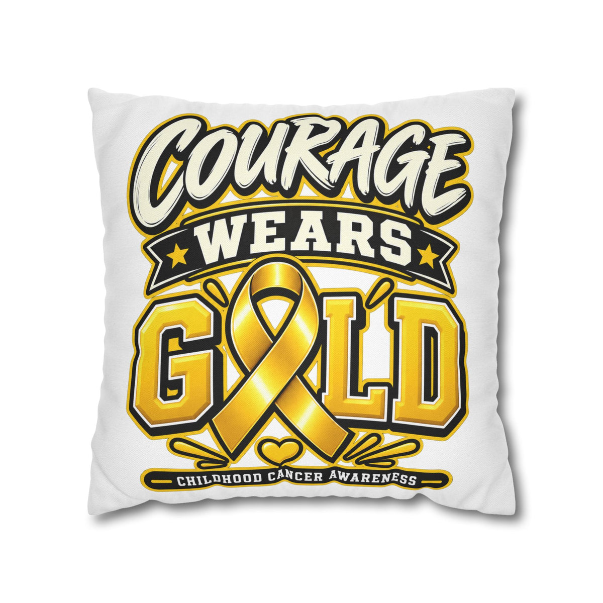 Courage Wears Gold Pillowcase – Childhood Cancer Awareness Cushion Cover