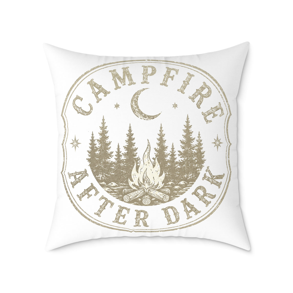 Campfire After Dark Square Throw Pillow Milo Bailey Dog Dad Mom— Rustic Outdoor Cabin Decor