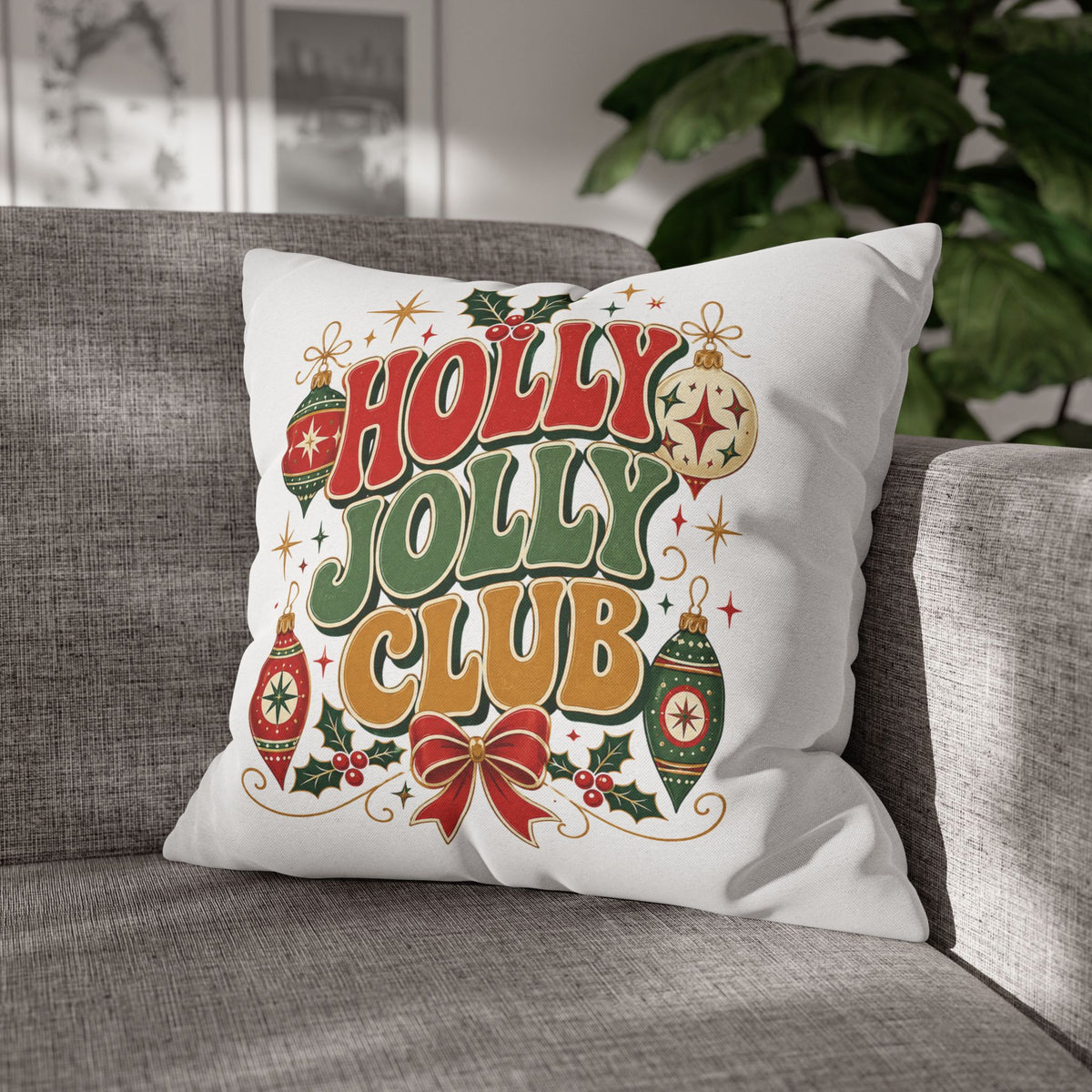 Holly Jolly Club Christmas Pillowcase — Festive Holiday Decorative Cover