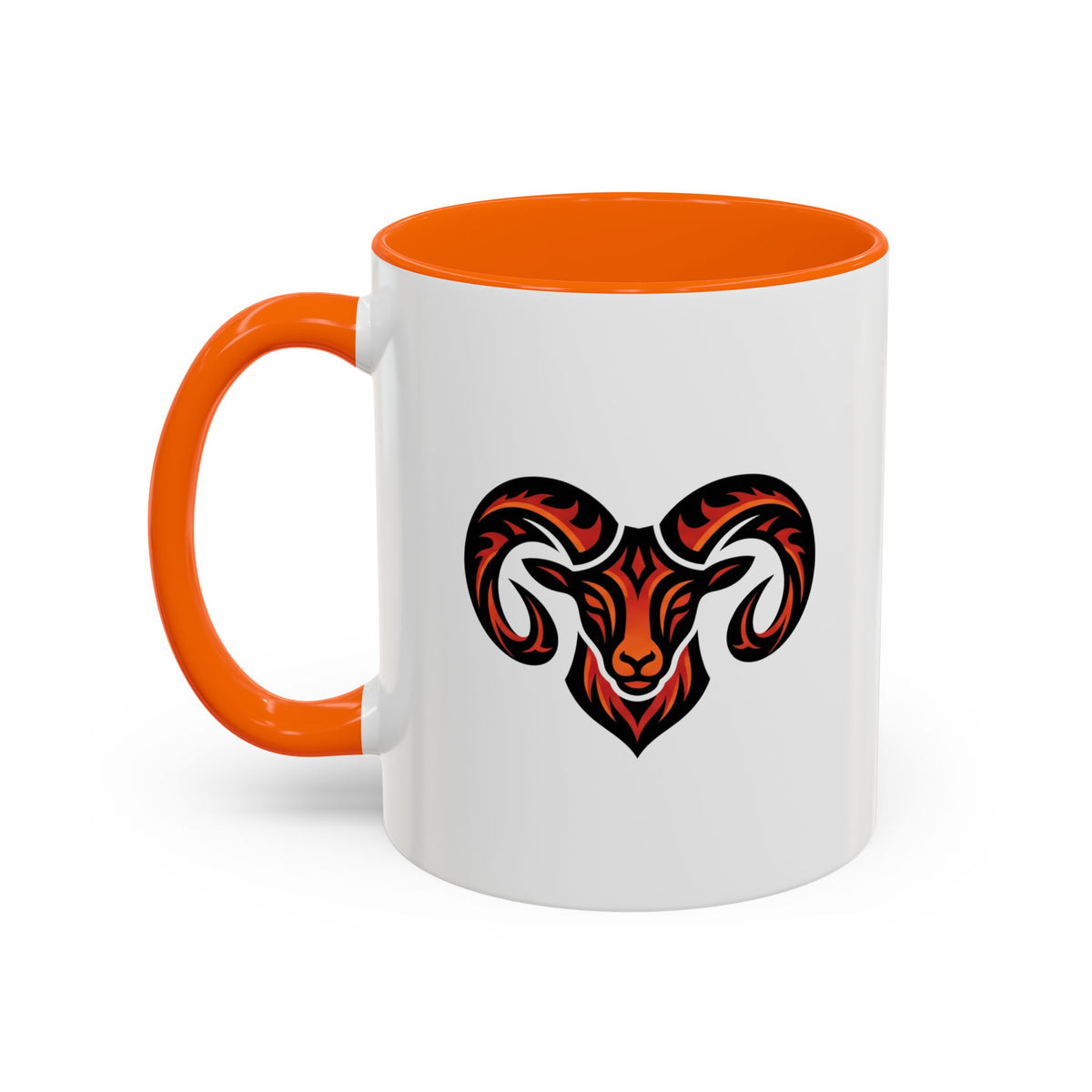 Aries Zodiac Ram Logo Accent Coffee Mug — Bold Tribal Ram Head Design