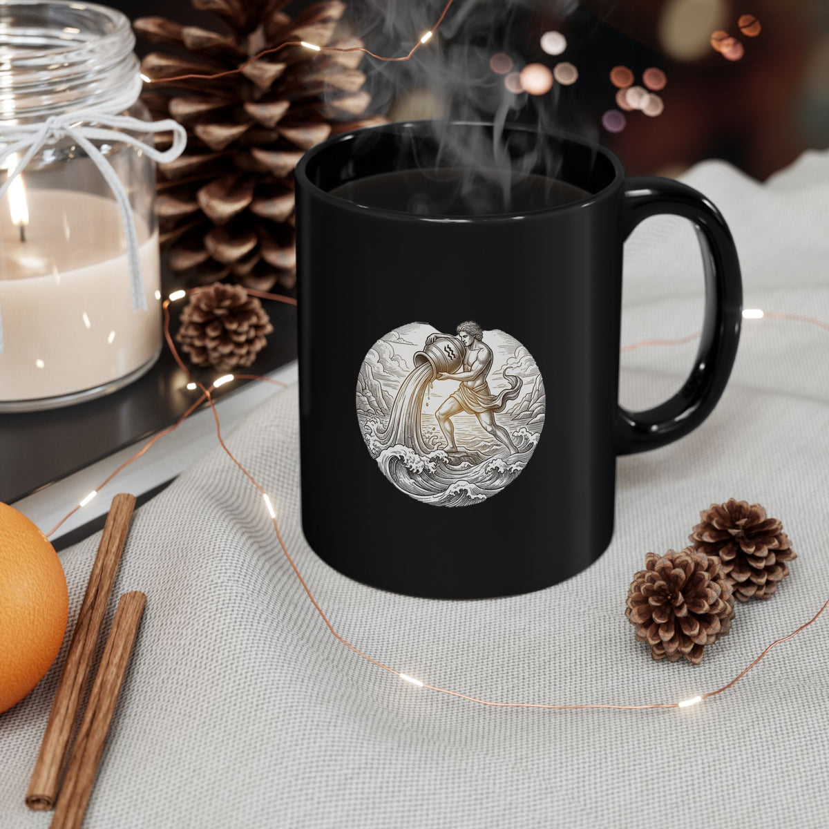 Aquarius Zodiac Astrology Aquarius Mug – Zodiac Water Bearer Black Ceramic Coffee Cup