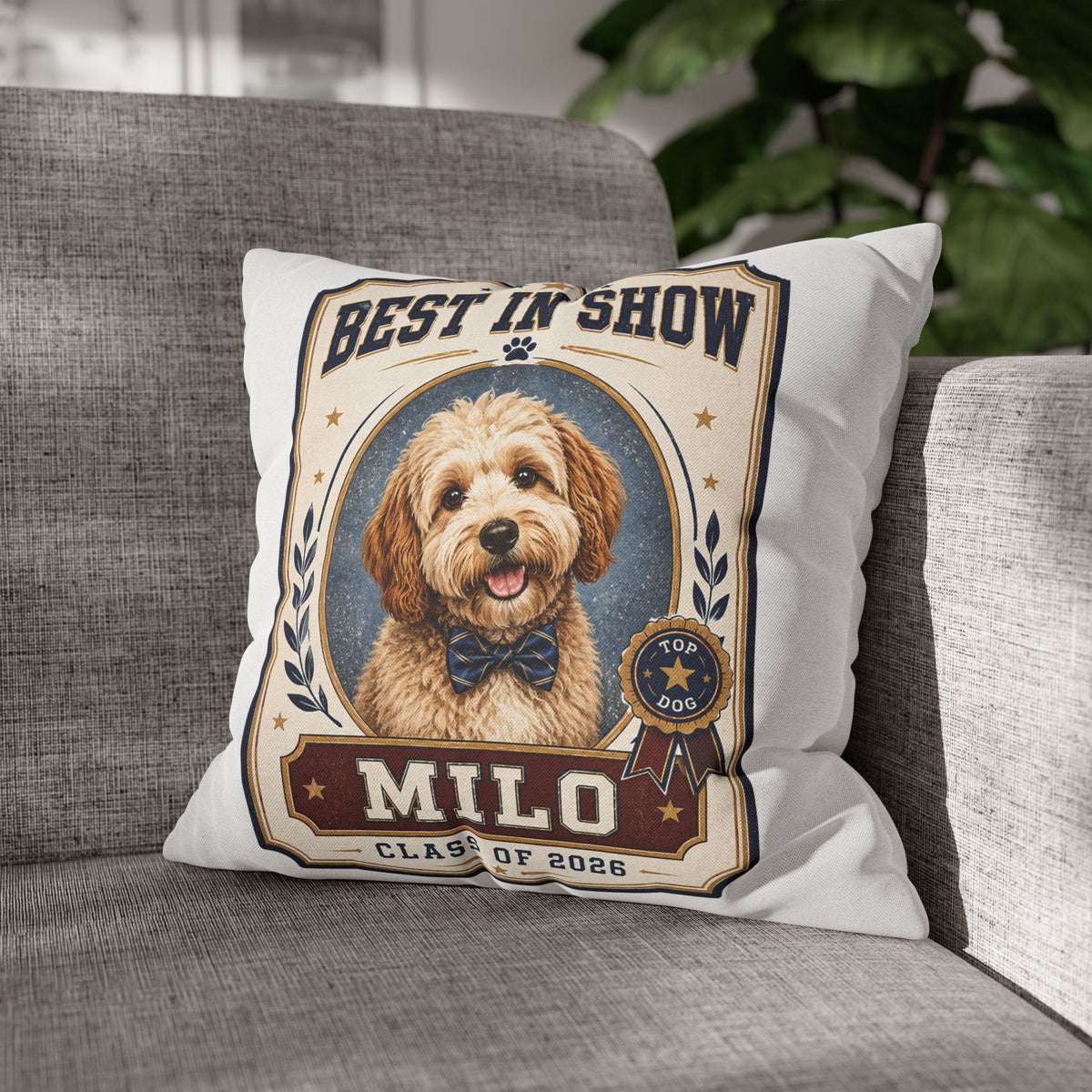 Best in Show Personalized Dog Pillowcase — "Milo" Custom Pet Portrait (Class of 2026) Milo Bailey Dog Dad Mom