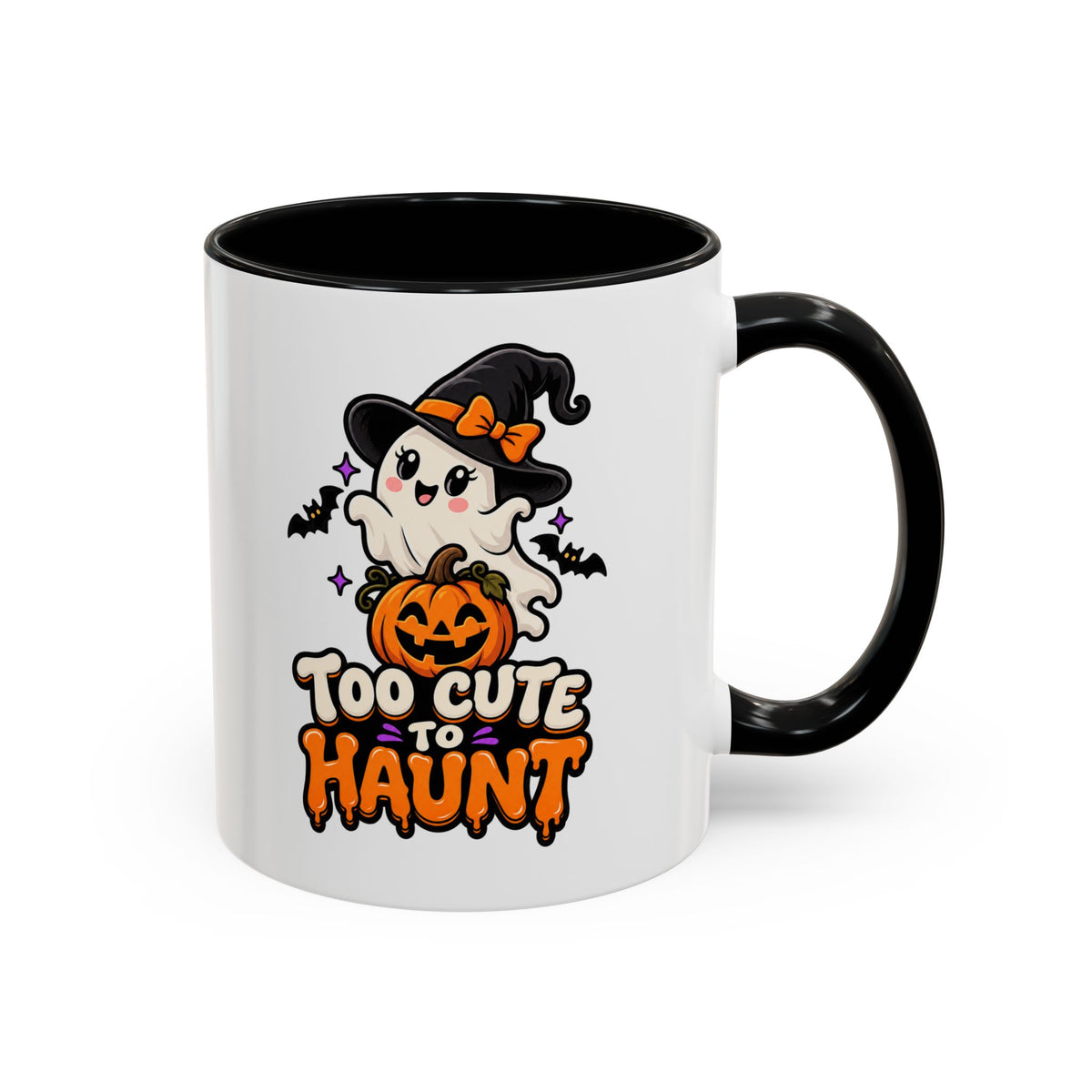 Halloween Coffee Mug - 'Too Cute to Haunt' Ghost Pumpkin Accent Mug