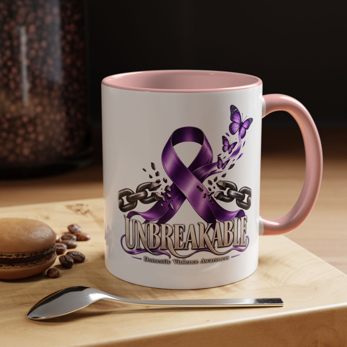 Unbreakable Purple Ribbon Coffee Mug —Domestic Violence Awareness Support Accent Mug