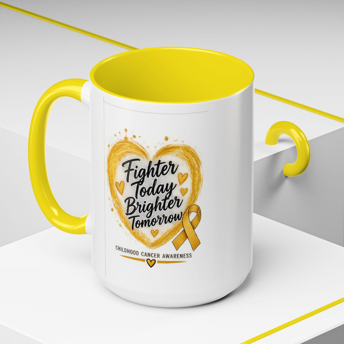 Childhood Cancer Awareness Coffee Mug – "Fighter Today Brighter Tomorrow" (Accent 11/15oz)