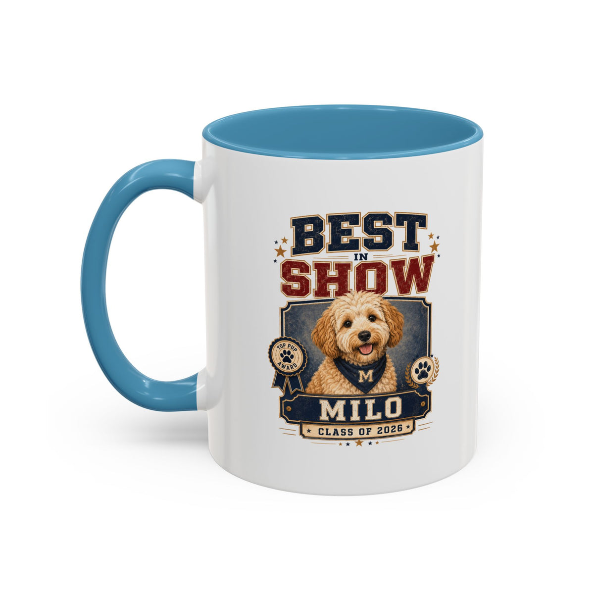 Milo Bailey Dog Dad Mom Best in Show Personalized Dog Photo Coffee Mug — Custom Name & Year