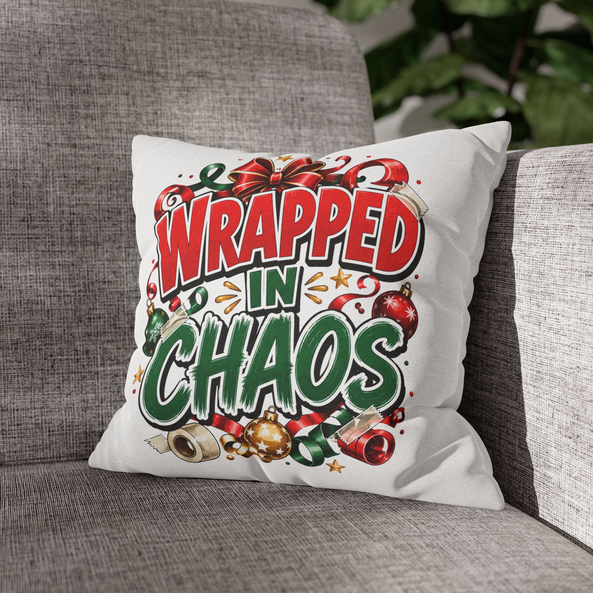 Christmas Wrapped In Chaos Spun Polyester Square Pillowcase