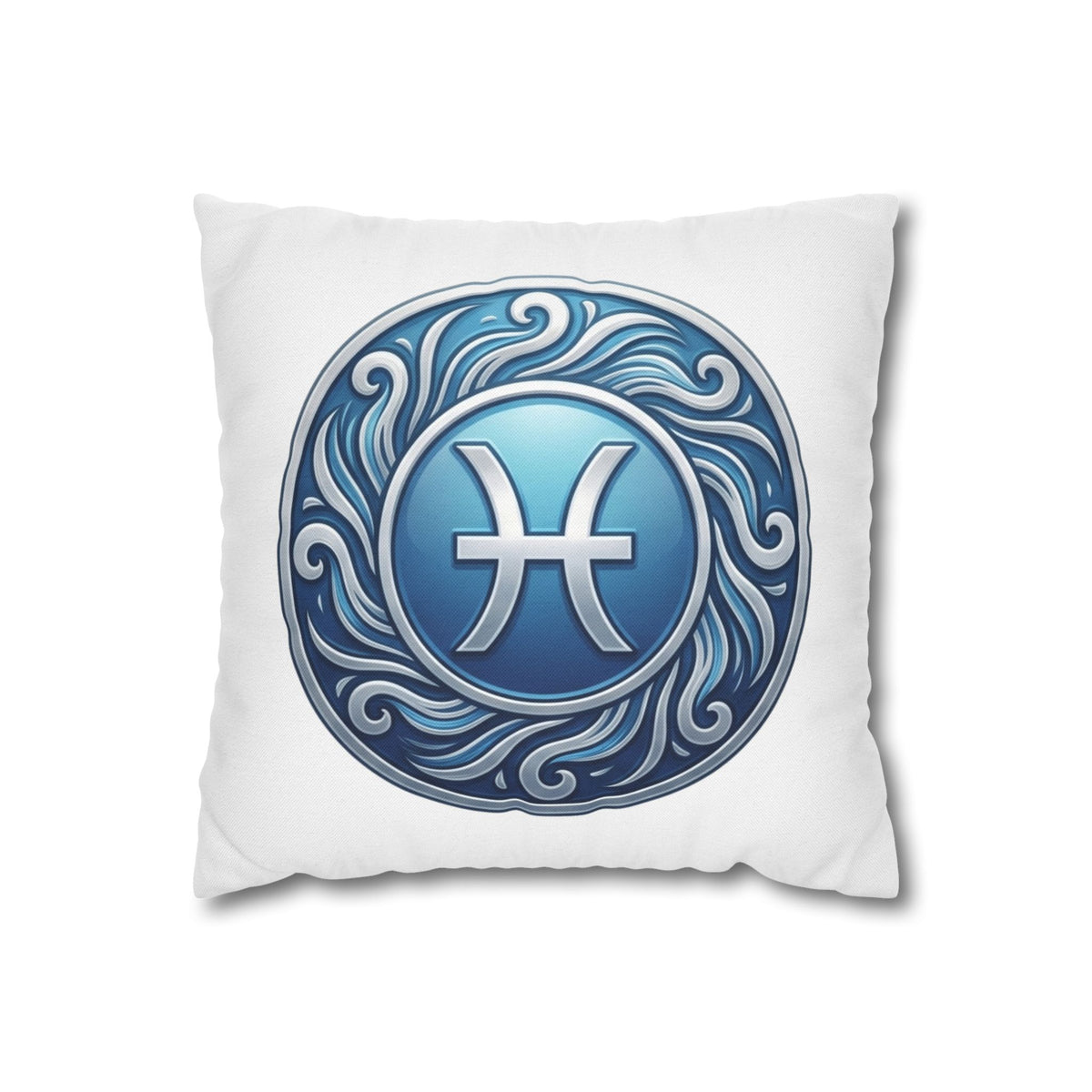 Pisces Zodiac Pillow Cover — Blue Astrological Symbol Decorative Throw Pillowcase