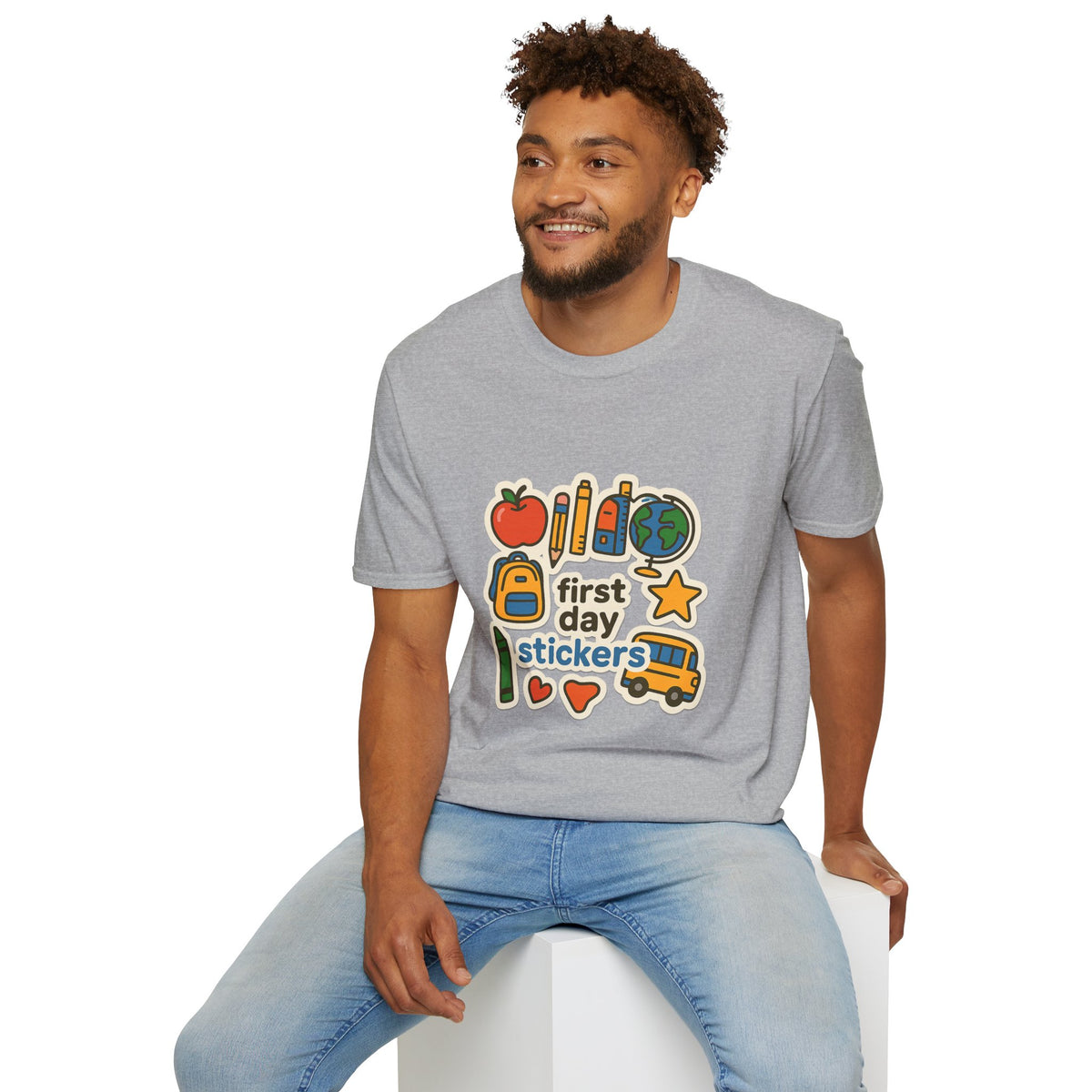 Teacher Sticker Icons T-Shirt — Cute Apple, Pencil & Globe School Tee - Trending Now - August 2026