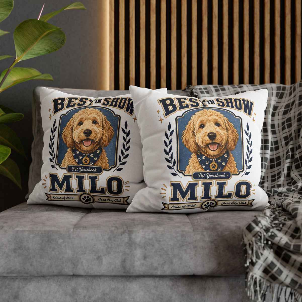 Best in Show Milo Pillowcase — Personalized Dog Portrait Decorative Pillowcase Milo Bailey Dog Dad Mom