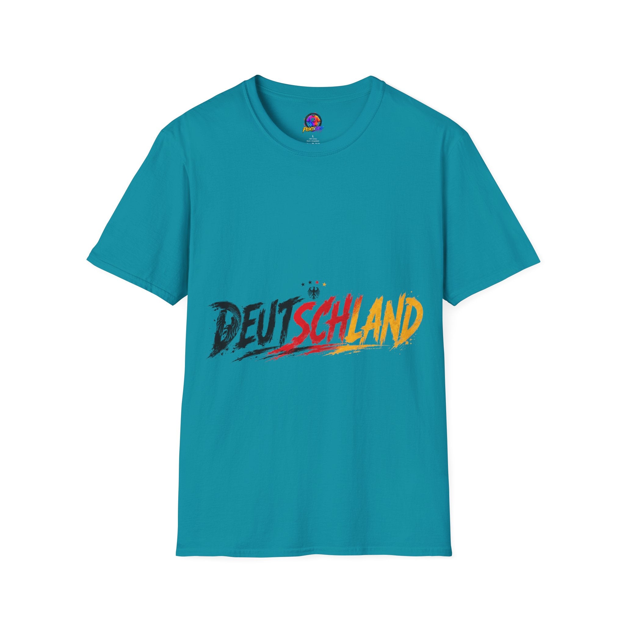 Germany Deutschland Football T-Shirt — Deutschland Script with German Flag Brushstroke