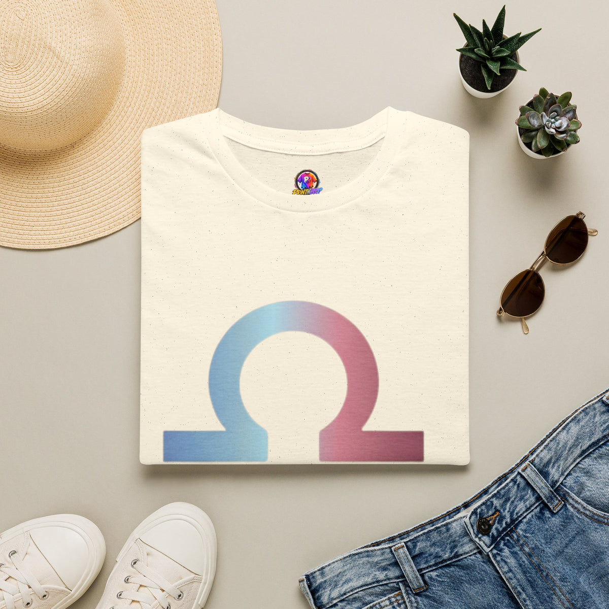 Libra Zodiac Omega Symbol T‑Shirt — Pastel Gradient Drip Graphic Shirt